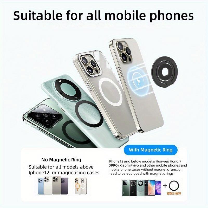Magnetic Phone Ring Holder & Adjustable Kickstand, Double-Sided Magnet Grip Compatible with iPhone 16 15 14 Series and MagSafe Cases