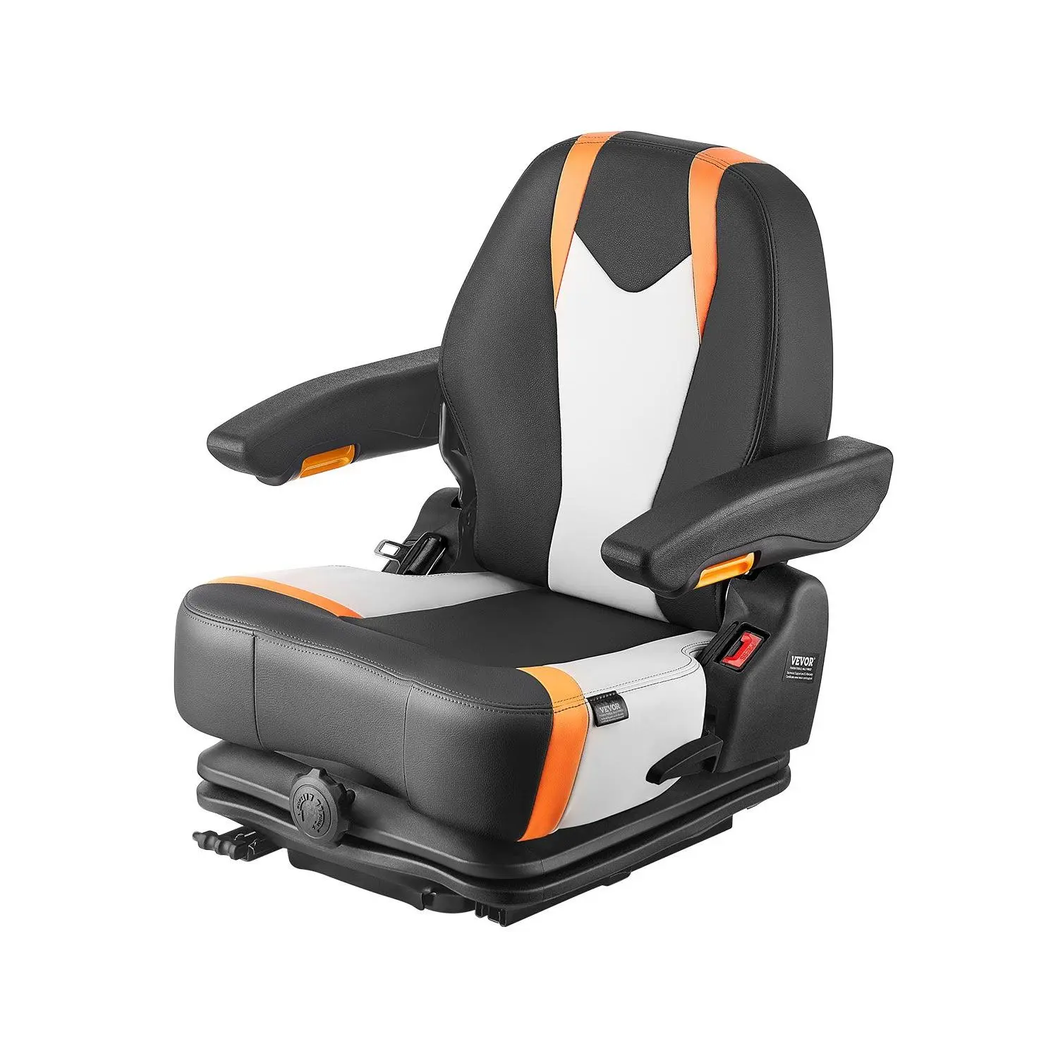 VEVOR Universal Forklift Seat, Tractor Suspension Seat with Adjustable Back, Armrest Safety Belt, Secure Fold Down Tractor Seat with Micro Switch, Lawnmower Seat for Skid Loader Bulldozer
