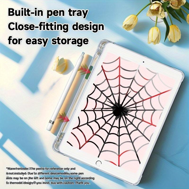 Spider Web Pattern Clear Soft TPU iPad Case, Lightweight & Shockproof, Compatible with iPad 11, iPad Air 6/5/7, 11/12.9 Inch iPad Pro, 13 Inch iPad Air with Pencil Slot, iPad 10, iPad Mini 7, Universal for Men & Women