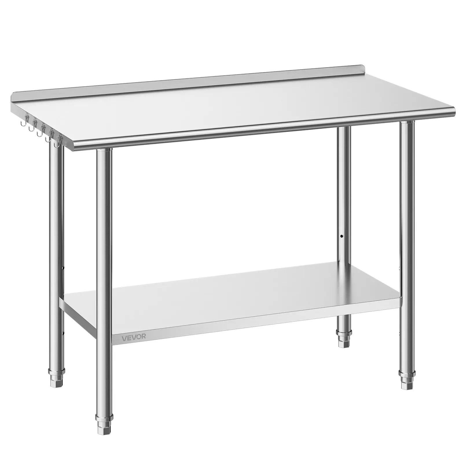 VEVOR Stainless Steel Work Table, 24x48 Inch Food Prep Table with Backsplash, Commercial Kitchen Workstation with Adjustable Undershelf, Metal Heavy Duty Utility Worktable, for Restaurant Home Outdoo