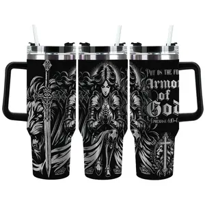 Armor of God Tumbler for Christian Men, Prayer Warrior Cup Featuring Lion and Warrior Artwork, Spiritual Warfare Christian Gift for Dad, Husband, Pastor or Man of Faith