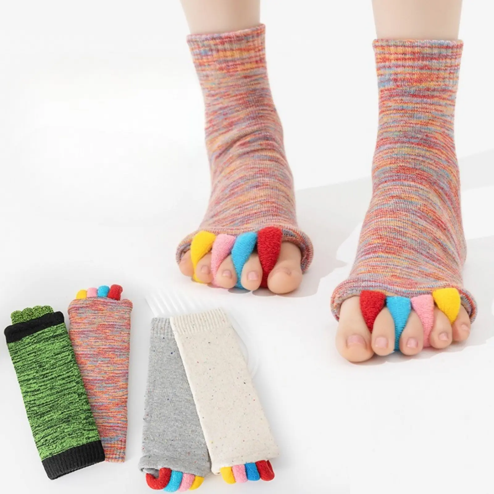 Women's Colorful Open Toe Five Toe Yoga Socks, Split Toe Footwear, Comfort Separator Socks for Foot Care, Suitable for Yoga Training, Indoor Exercise and Daily Relief for Hallux Valgus sohochic