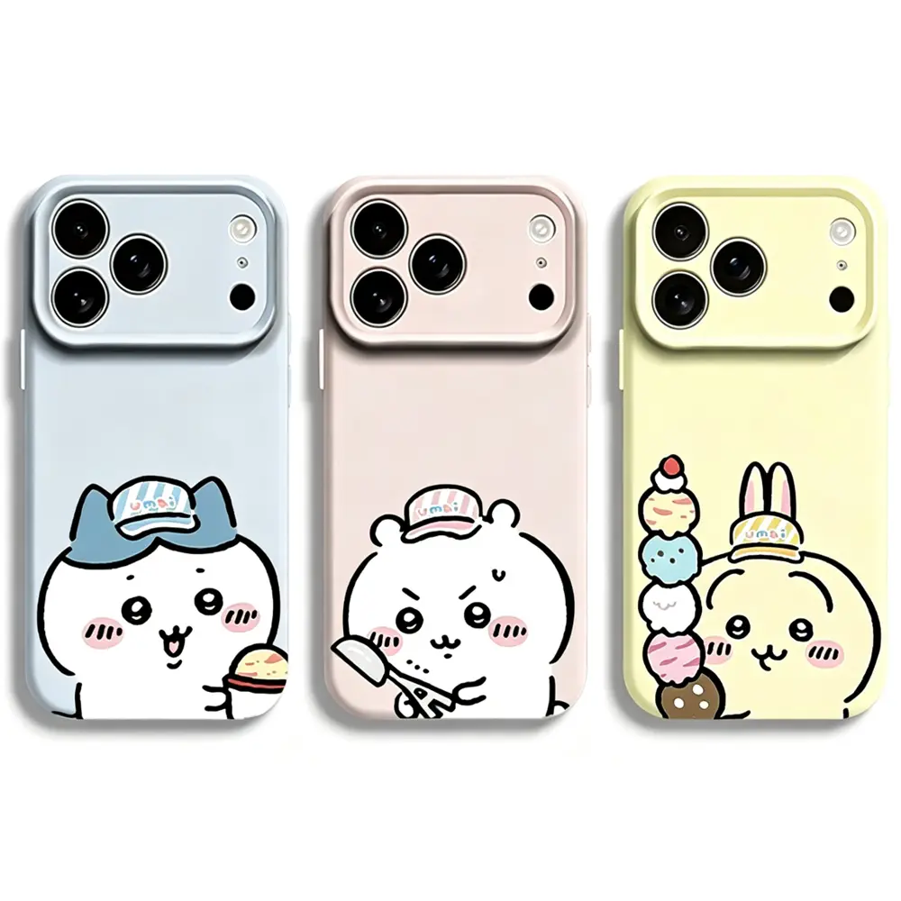Chiikawa BFF Matching Eco-Friendly Smartphone Case - Fits iOS Models (iPhone 17/16 Pro Max/15/14 Plus/13/12/11), Pink/Blue/Yellow Base, Anime Art Accessory, Couple Gift, Iphone 15