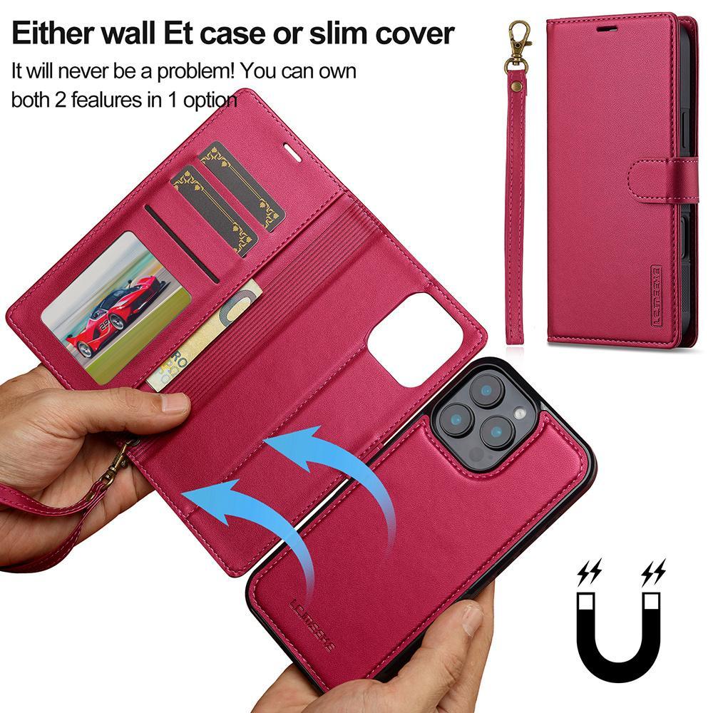 Magnetic Phone Case with Card Slot, 1 Count PU Leather Card Wallet Flip Phone Cover with Wristband, Phone Accessories for iPhone