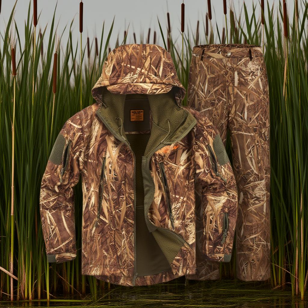 Mens Quiet Camouflage Hunting Suit Waterproof Hunting Jacket and Pants for Deer Duck Bow Hunting Outdoor Hunting Activities Durable Comfortable Hunting Clothes