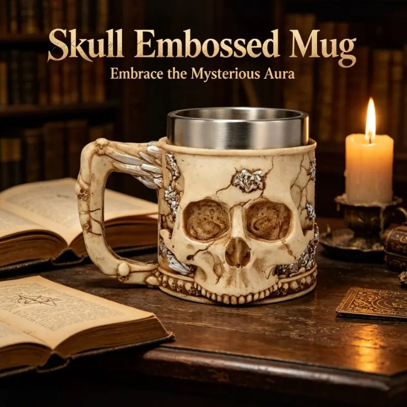 2026 New Skeleton Embossed Stainless Steel Mug, Creative Halloween Coffee Cup & Beer Mug Hot
