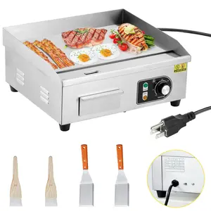 Commercial Electric Griddle Stainless Steel Countertop Flat Top Grill 14/18/22/30 Inch Teppanyaki Restaurant Griddle Large Nonstick Cast Iron Hot Plate Thermostatic Control BBQ Diner for Smash Burger Pancakes Eggs