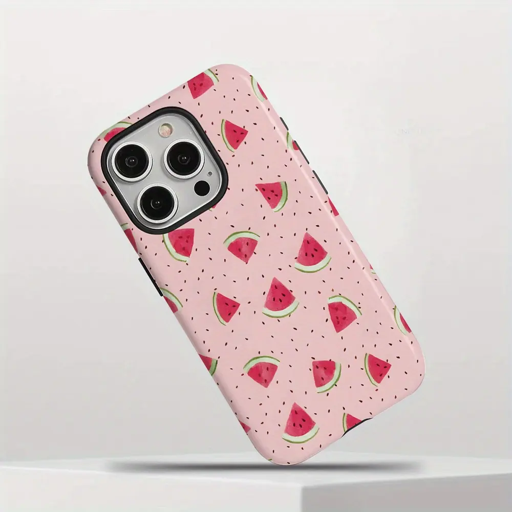 Summer fresh watermelon pink element painted two-in-one anti-drop and wear-resistant phone case, suitable as a holiday gift for family and friends,Compatible with iPhone 17 Pro Max Air 16E 16 15 Plus 14 13 12 11 X XS Max,Samsung Galaxy S26 ULTRA S25 S21 S