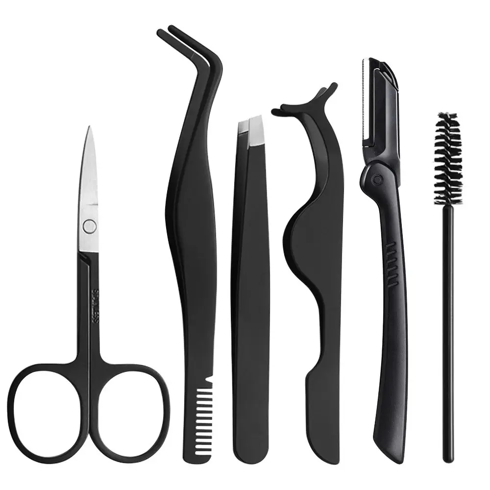 6pcs Eyebrow Tongs Curved Tip Tweezers, Extension Eyelash Tweezers Set, Stainless Steel Clip Scissor, Beauty Makeup Accessories, Cosmetic Tools, Eyebrow Styling Kit, Diy Lash Tools
