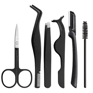 6pcs Eyebrow Tongs Curved Tip Tweezers, Extension Eyelash Tweezers Set, Stainless Steel Clip Scissor, Beauty Makeup Accessories, Cosmetic Tools, Eyebrow Styling Kit, Diy Lash Tools
