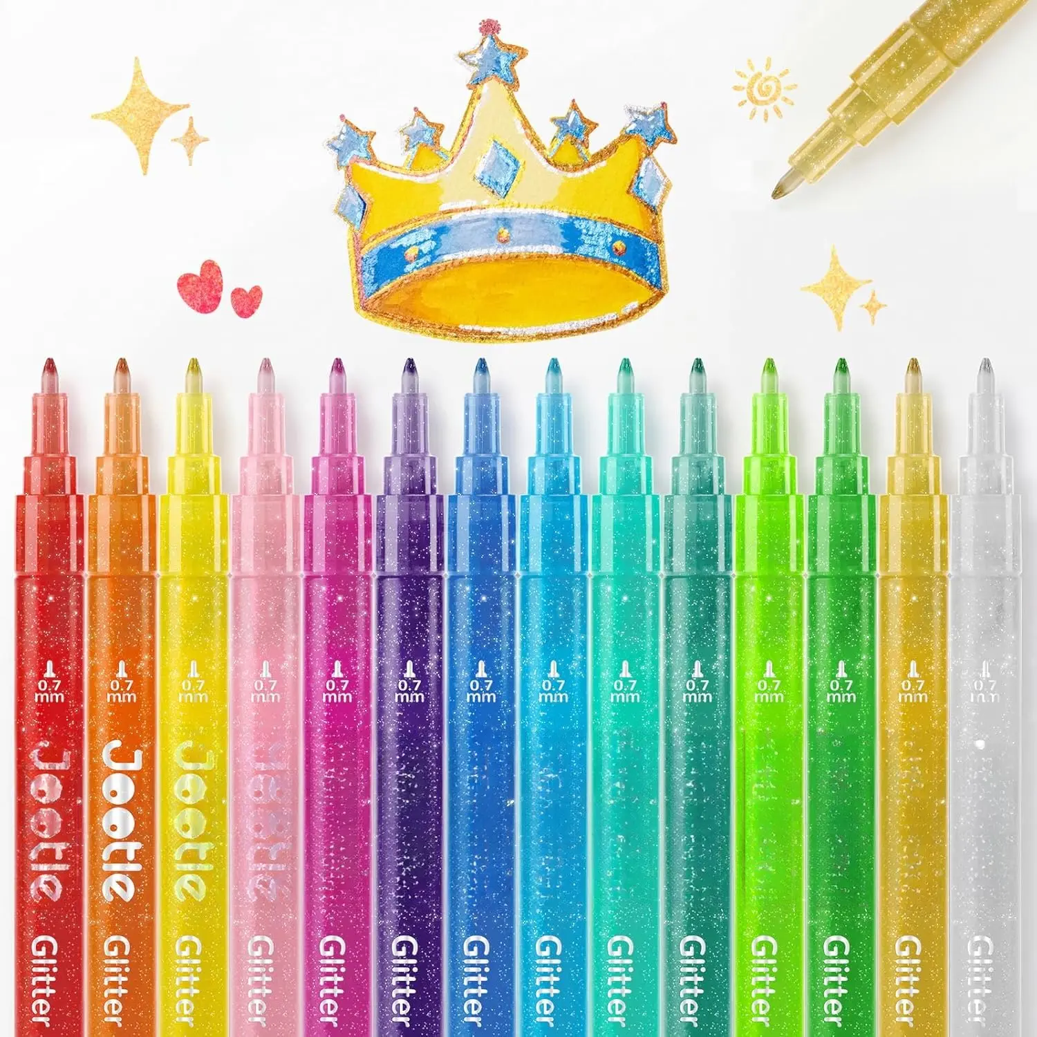 14 Colors Metallic Glitter  Markers, 0.7mm Fine Tip Shimmer  Pen for Rock Painting, Ceramic,  & Paper - Glitter Markers for Scrapbooking, Card Making, Journaling & DIY Crafts