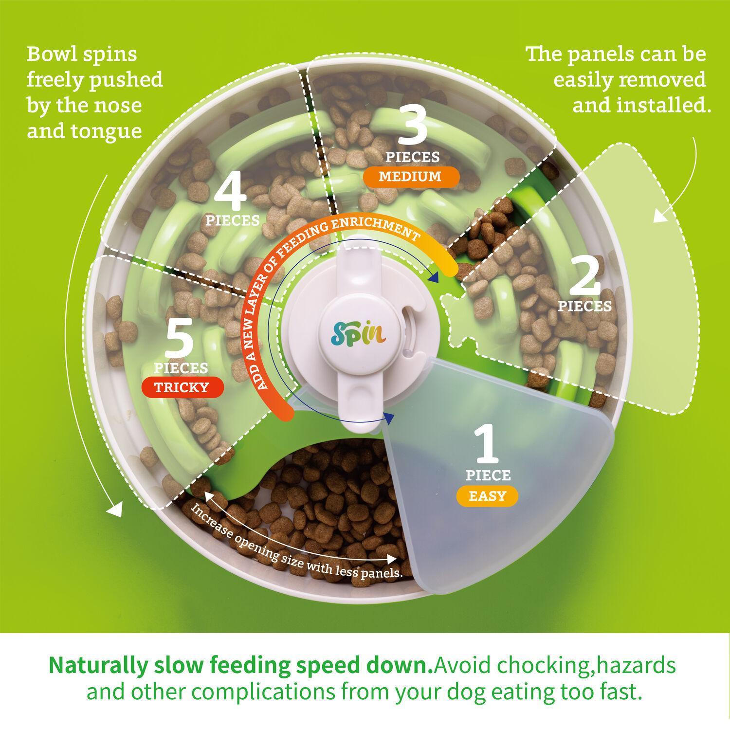 PetDreamHouse SPIN Mental Enrichment Dog Bowl - Green Tricky Level, Puzzle Design Interactive Food Dispensing Toy for Mental Stimulation