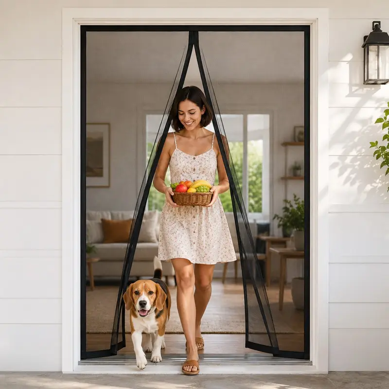 Magnetic Mosquito Screen Door, Self-Adhesive No-Drill Mesh Door Curtain with Automatic Closure, Breathable and Easy to Walk Through, Kid- and Pet-Friendly, Suitable for Balconies, Bedrooms, Kitchens, and Patio Doors