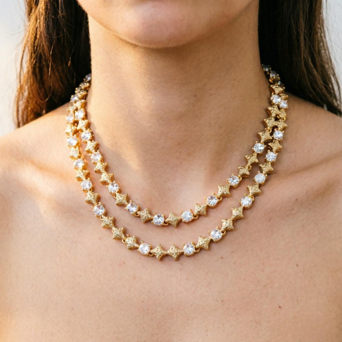 Mixed Quadrangular Star Tennis Chain Necklace & Bracelet Round Cut Iced Out Moissanite HipHop Jewelry Gift Luxury Shine Unisex Trend