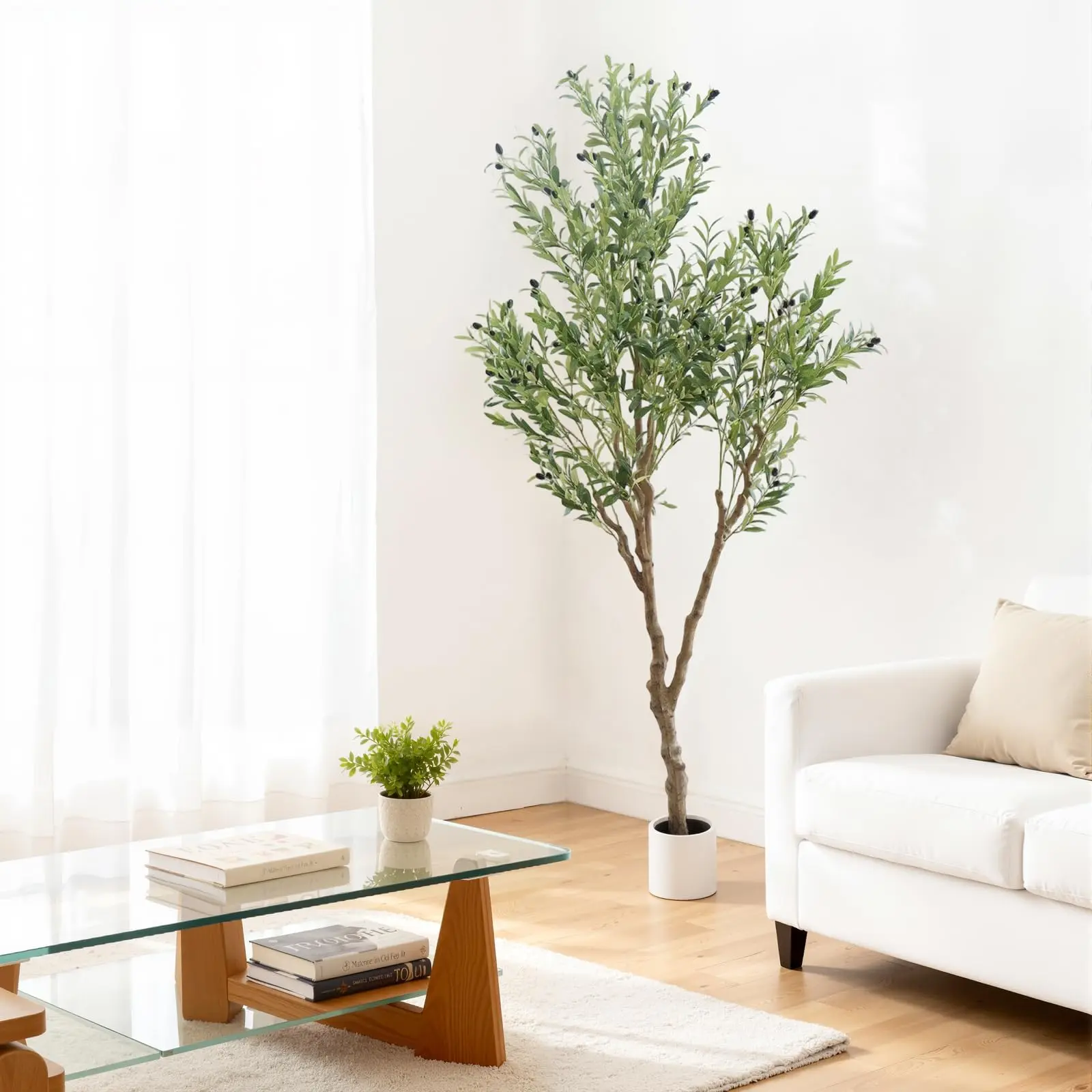7FT Lifelike Black Faux Olive Tree with Pot – Realistic Silk Leaves and Fruit – UV Resistant Indoor & Outdoor Artificial Plant