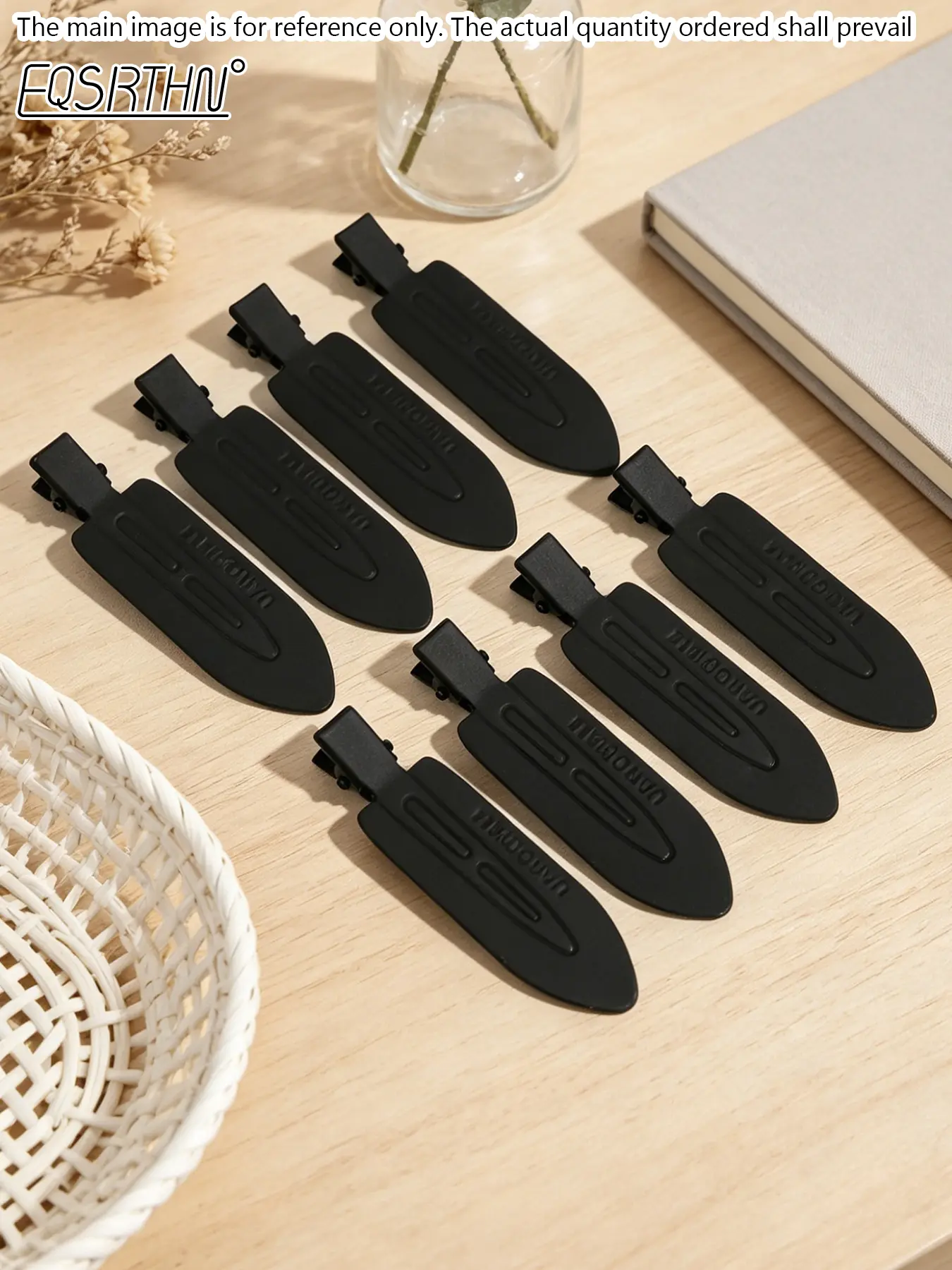 8pcs Matte Black Non-Marking Hair Clips Pack No Crease Soft Grip strong hold