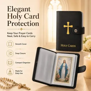 Catholic Genuine Leather Holy Card Holder, Catholic Prayer Card Set, ocket Prayer Card Organizer with Snap Closure, Portable Booklet Case Gift Church, Bible Study and Daily Use, Travel Wallet Medals