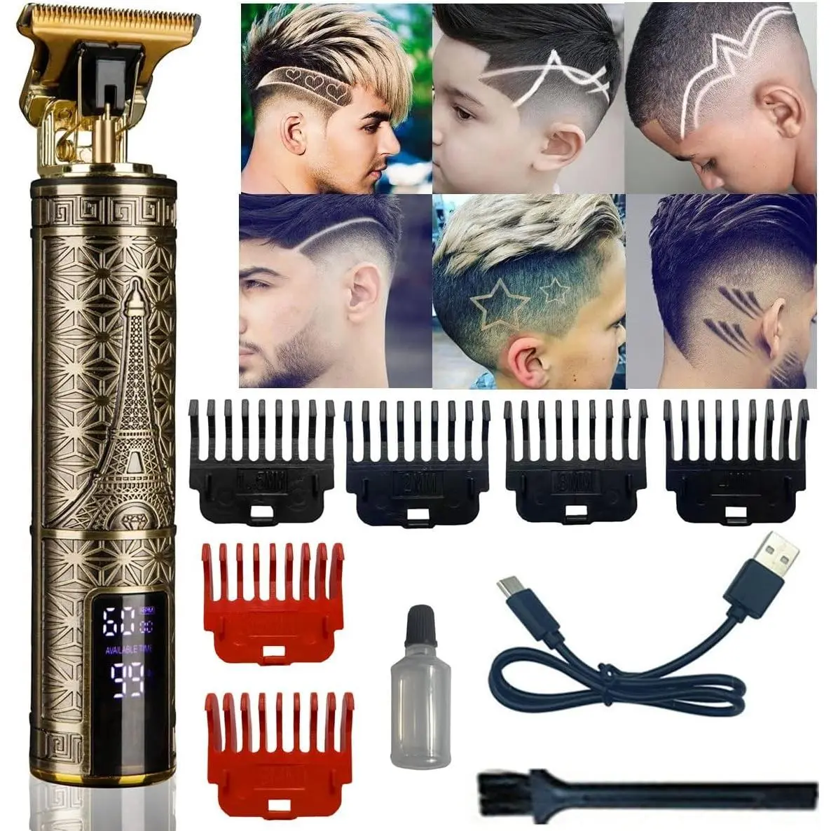 Hair Clippers for Men, Zero Gapped T-Blade Hair Trimmer with 3 Speed Adjustment LED Display, Rechargeable Cordless Grooming Kit for Men
