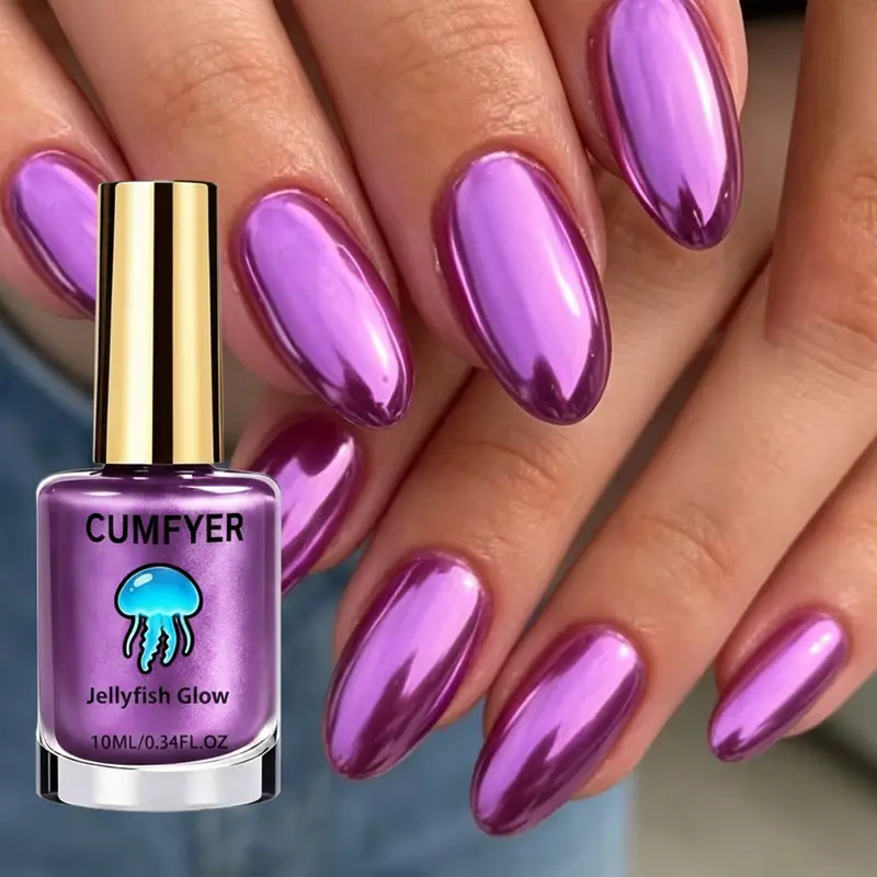 Metallic Mirror Purple Nail Polish, Easy-Apply Fast-Drying No-Cure Formula, Mirror High Gloss Finish, Suitable for Weak or Soft Nails, Everyday Wear, Parties, At-Home DIY, Beginner-Friendly, Salon-Quality Must-Have