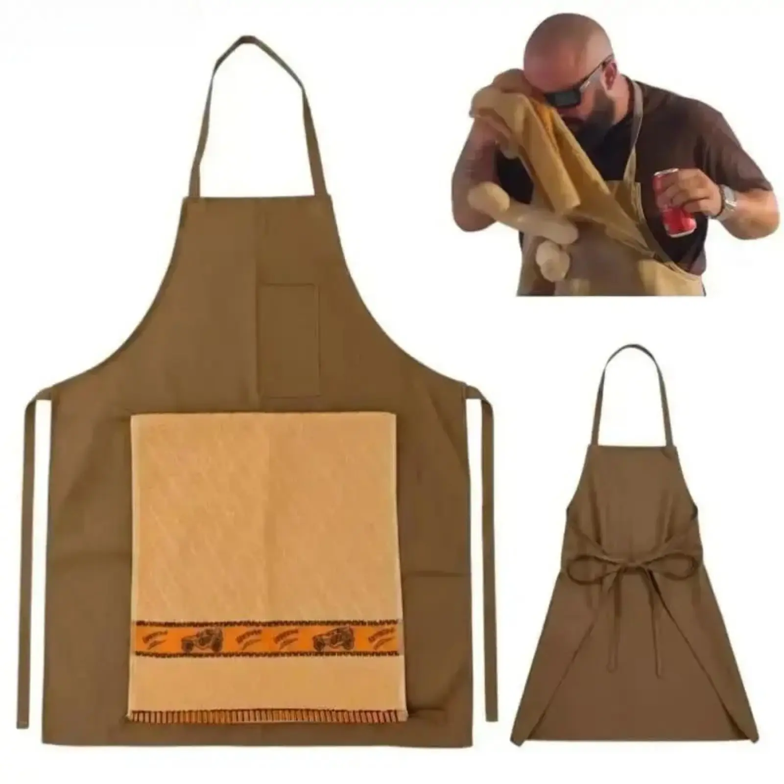 Men's Novelty Durable Waterproof Polyester Chef Apron - 1-Size-Fit, Hidden Pockets, Adjustable Kitchen Wear, Funny Prank Gag Gift for Dad, Birthday Gift Ideas for BBQ Parties