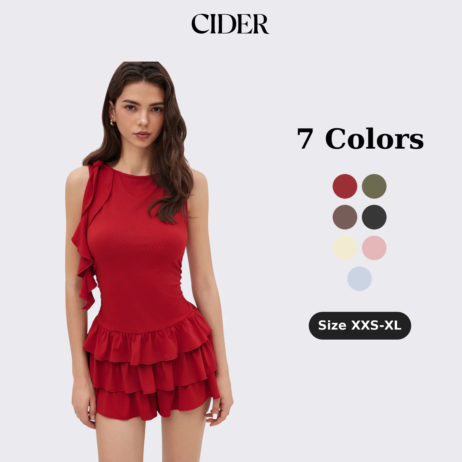 Cider Boat Neck Ruched Ruffle Hem Layered Micro Romper Cider Boat Neck Ruched Ruffle Hem Layered Micro Romper