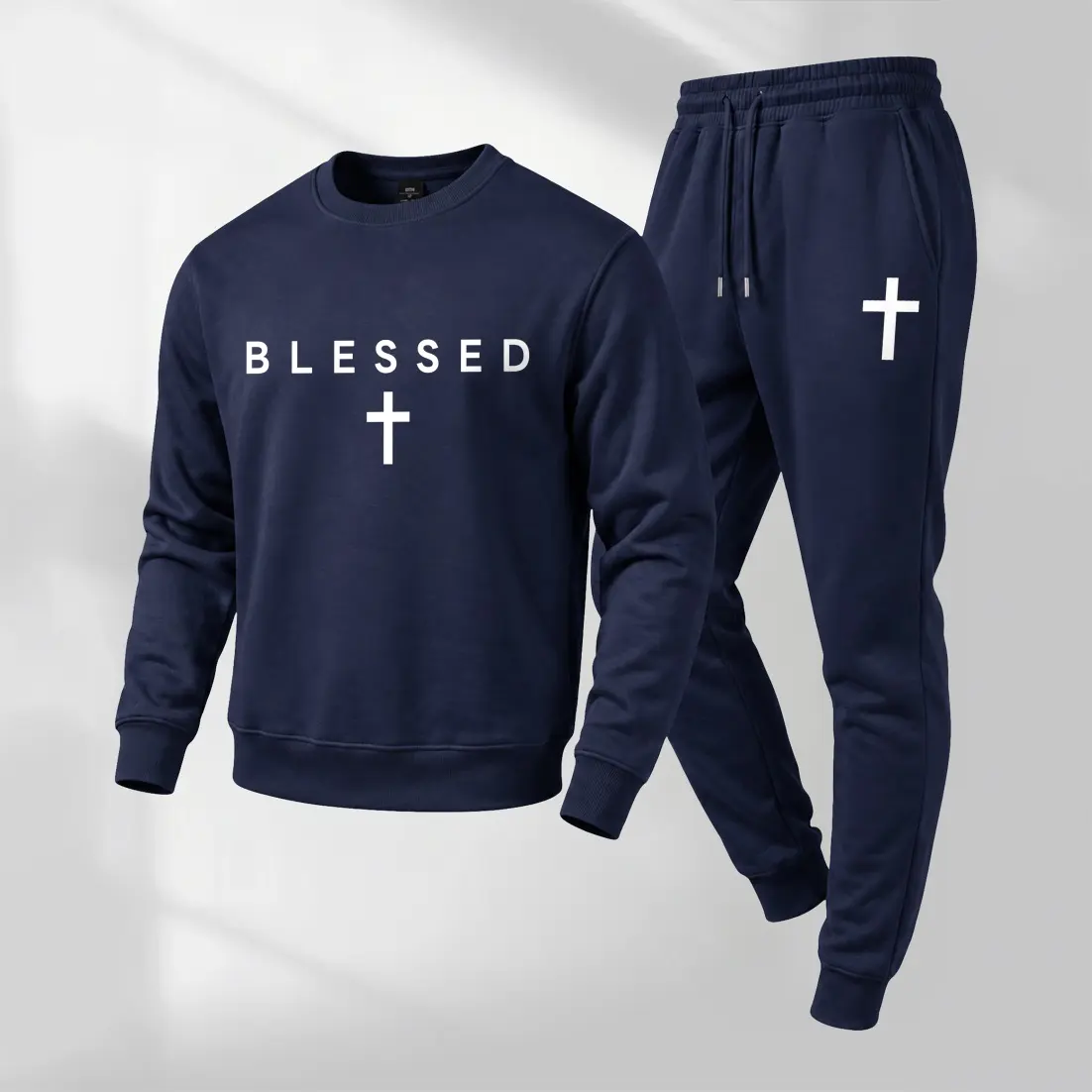 Men's Blessed Letter Graphic Crewneck Sweatshirt and Jogger Pants Set, Casual Long Sleeve Pullover with Drawstring Sweatpants, Fall Winter Tracksuit for Daily Wear, Travel, Lounge, Workout and Indoor Outdoor Activities