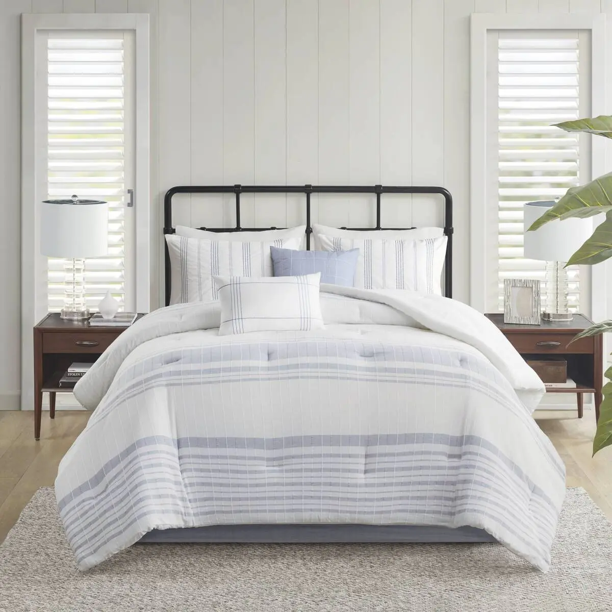 Nokaa 6 Piece Cotton Jacquard Oversized Comforter Set Full Size Bedding with Soft Breathable Cotton Fabric Jacquard Weave Pattern Decorative Pillow Shams and Bed Skirt for Master Bedroom Guest Room Hotel Dormitory Home Decor