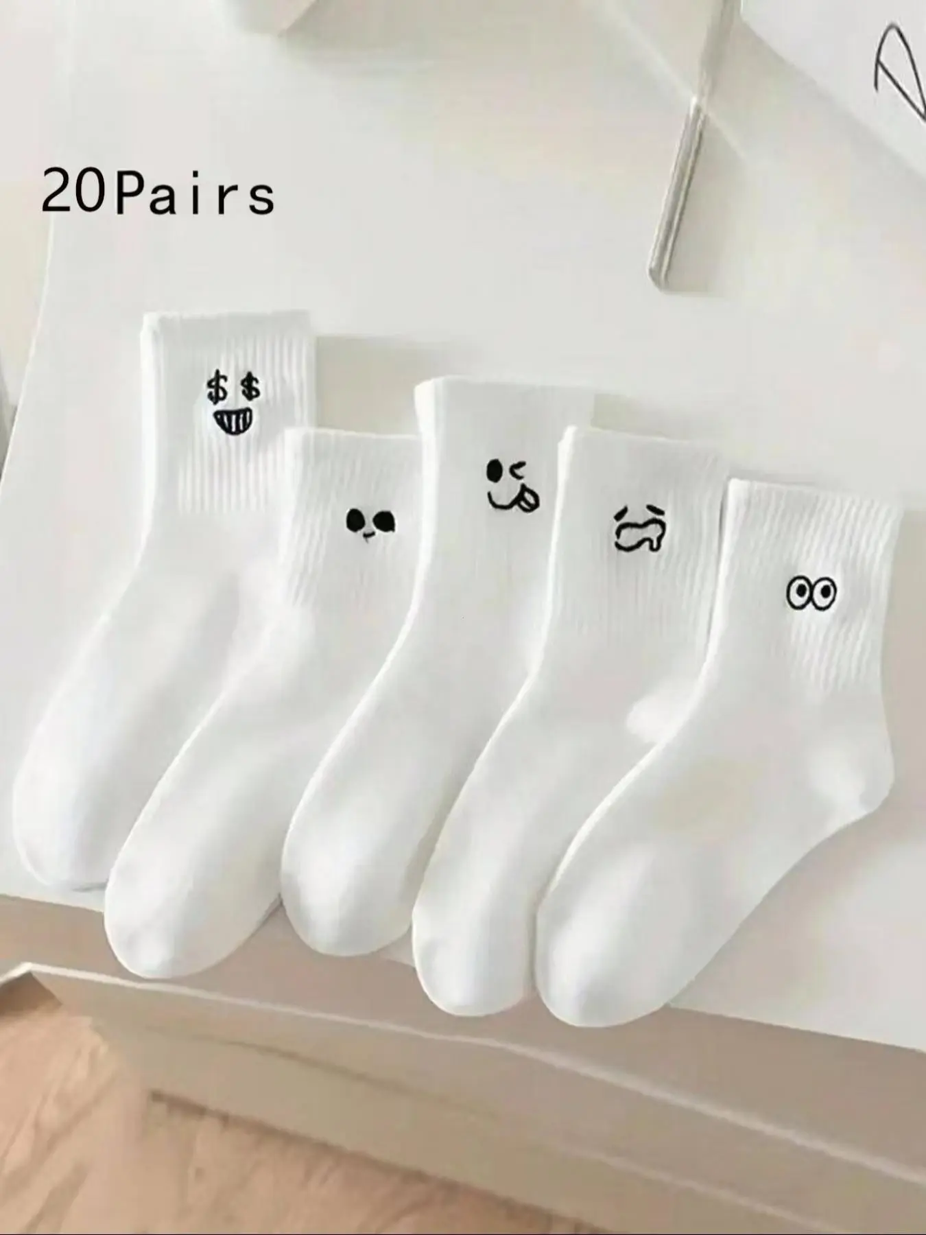 20 Pairs Women's Crew Socks, Unisex Plain Pattern, Fitted Casual Style, All-Season Cotton Fun Mid-Calf Socks, No Lining