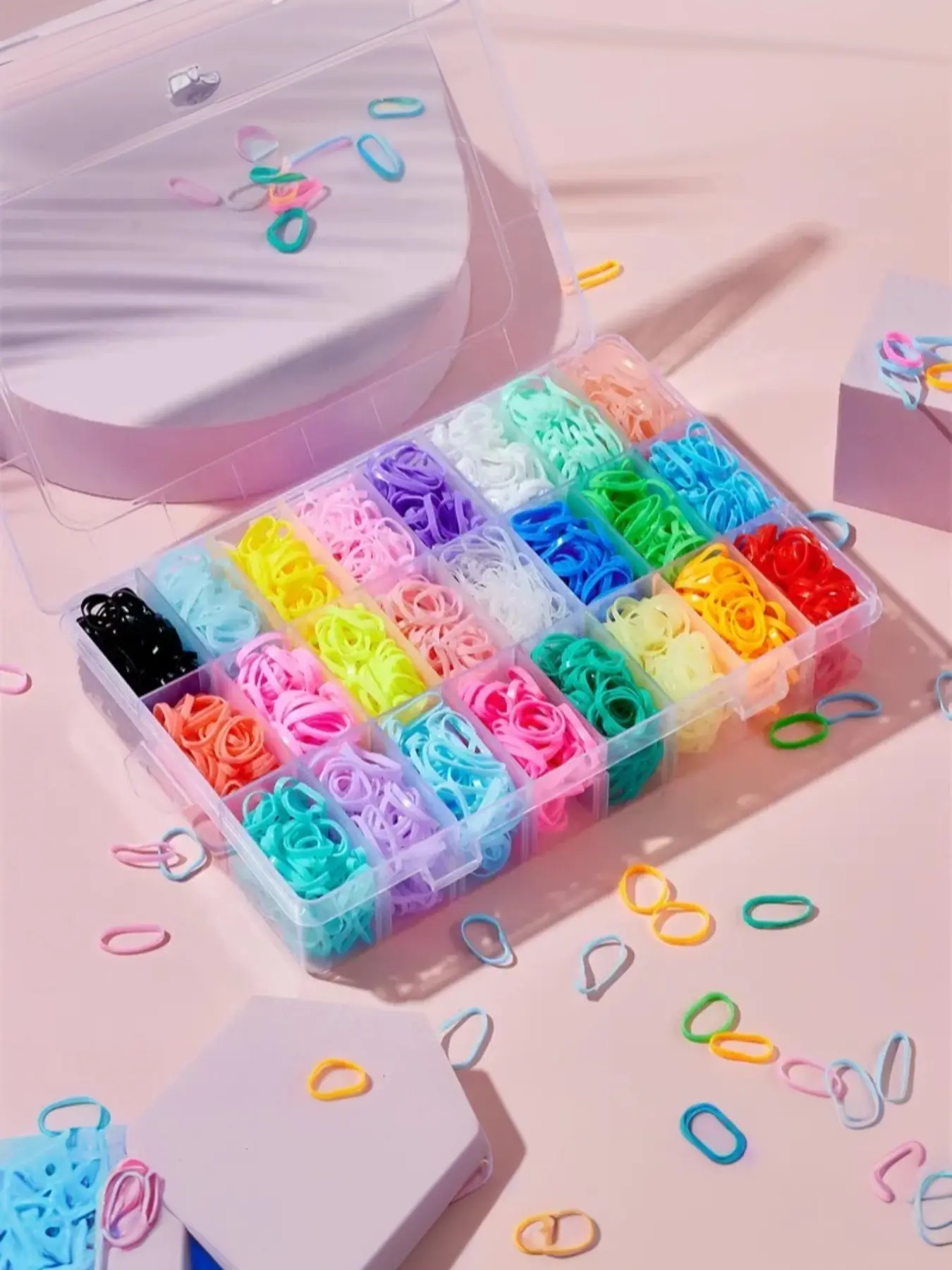 2000 Pcs Colorful Hair Scrunchies, 24-Grid Storage Box, Kids' Hair Ties, Candy-Colored, Stylish Braiding Hair Ropes, Hair Bands with Good Elasticity, Fashion Hair Accessories, Elastic Hair Accessory, Hairstyle Accessory