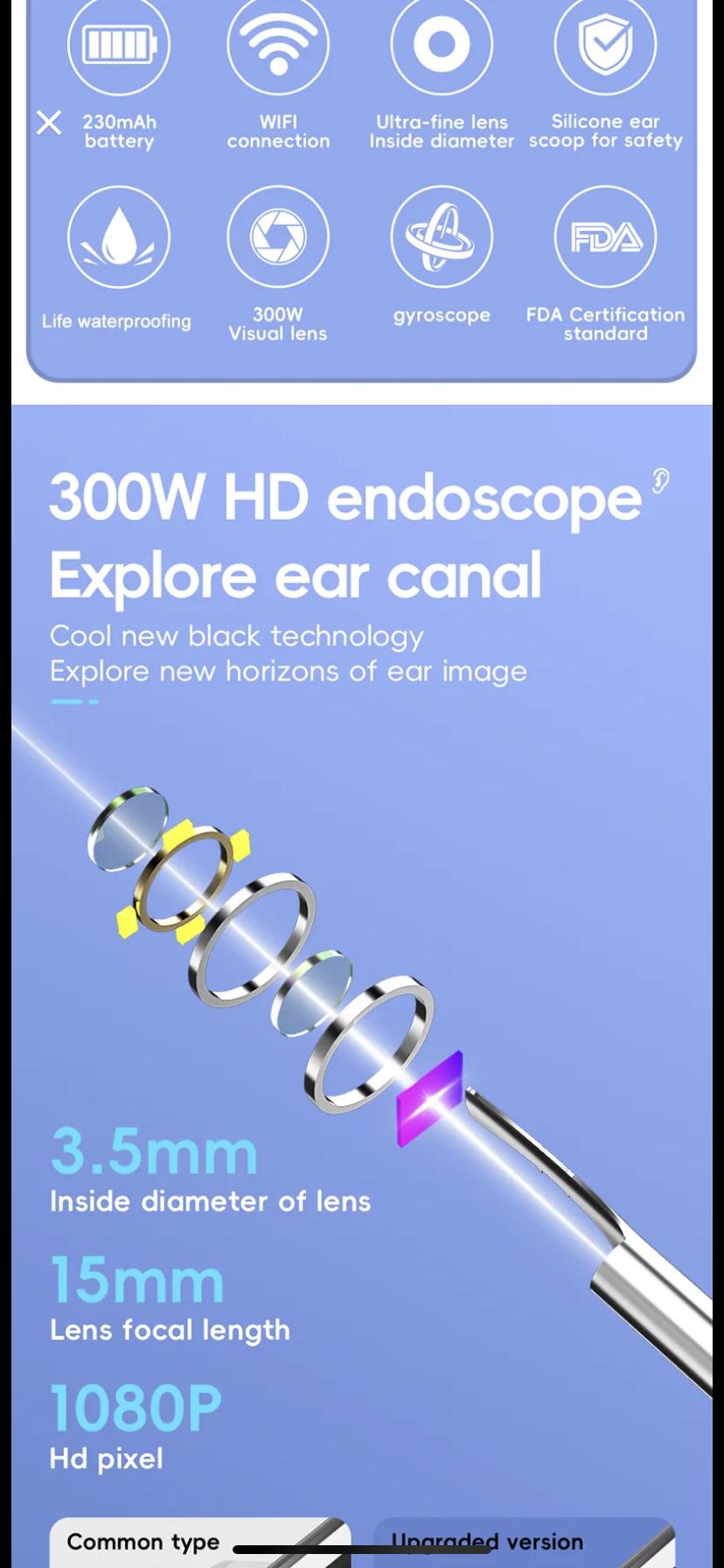 Ear Wax Removal Tool, Otoscope with 1920P HD Camera, with 7pcs Set of Metal Ear Spoons, with 6 LED Lights for iPhone iPad Android Smart Phone, Perfect Gift for Men and Women - Ideal Mother's Day Gift for Mom & Family earwax cleaner soft silicone tip kit