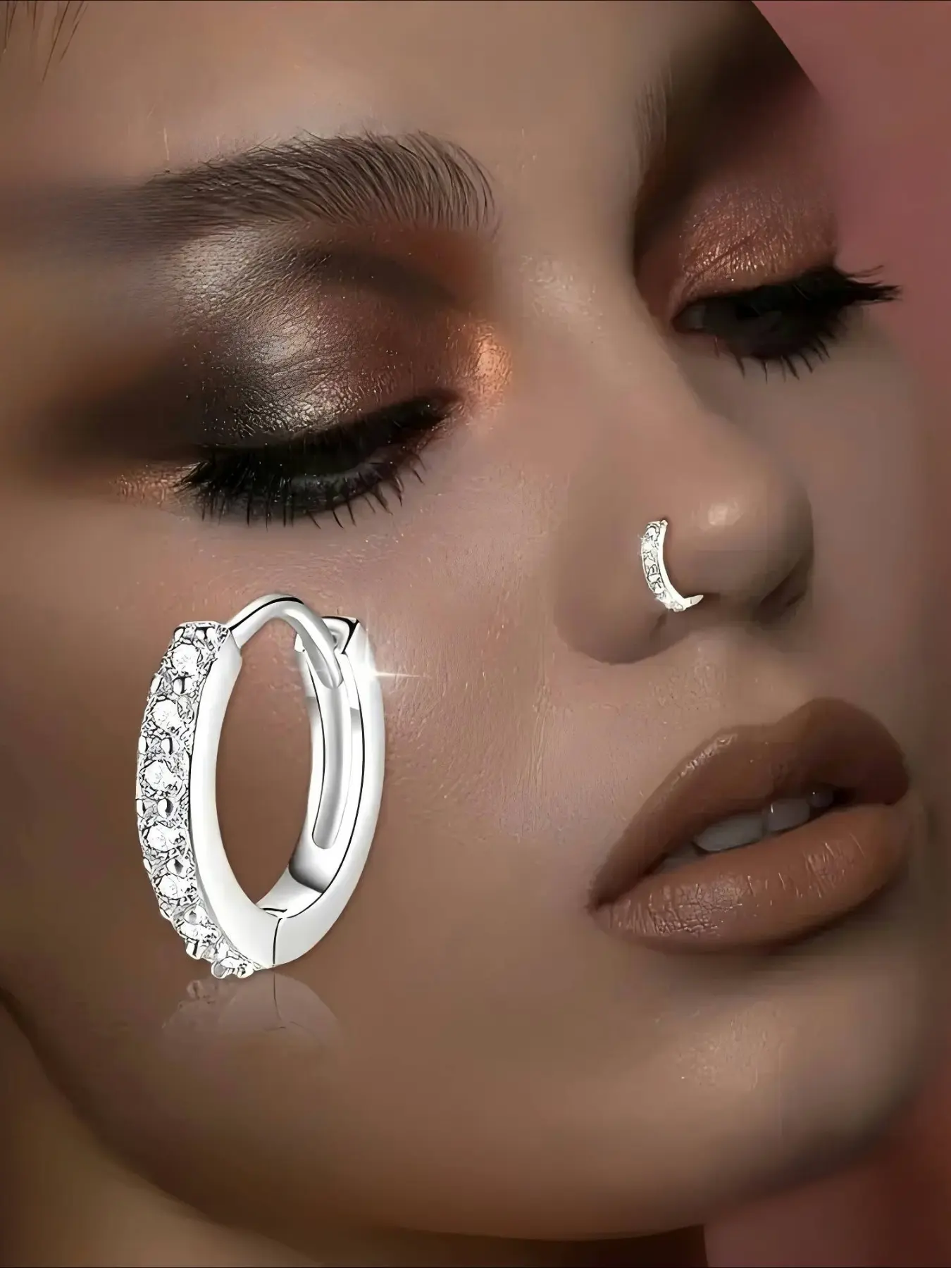 1pc Of 925 Sterling Silver, Single-layer Buckle Nose Ring, Women'S Fashionable Jewelry, Inlaid With Synthetic Zirconia, Exquisite And Fashionable, Comfortable To Wear, Can Be Worn At Music Festivals And Parties, Versatile For Daily Use