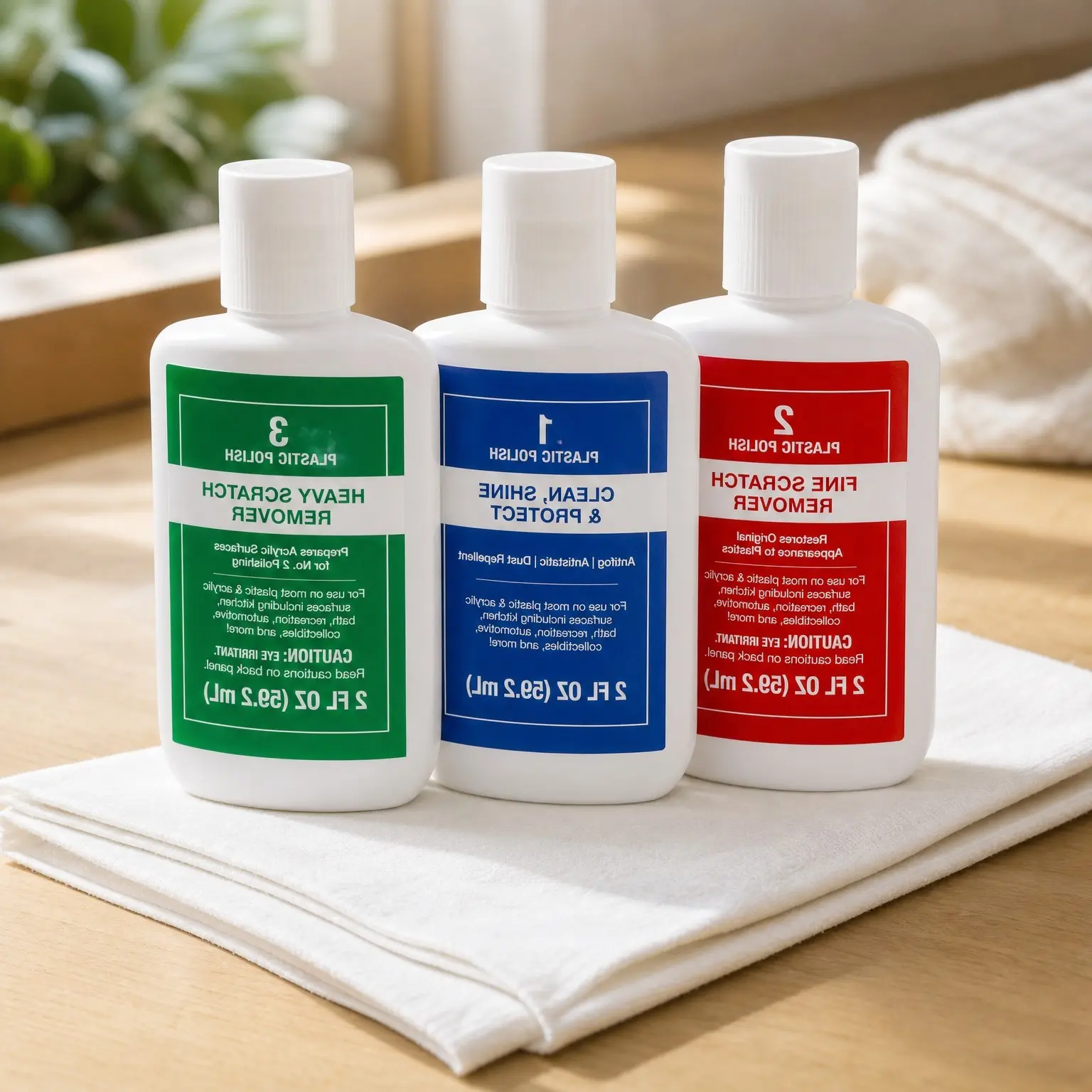 Plastic Cleaner & Polish Kit: #1 Clean & Shine, #2 Fine Scratch Remover, #3 Heavy Scratch Remover, Polish Mates Pack – 2 oz BottlesGift