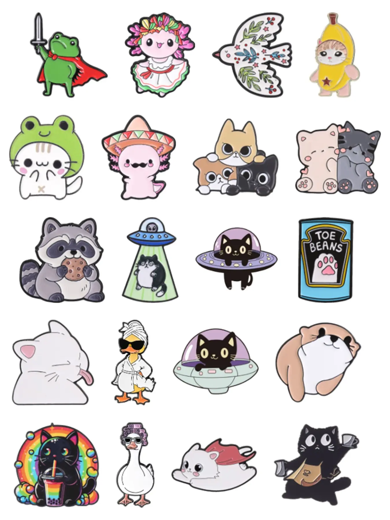 20 Styles Cute Cartoon Animal Enamel Pin Set, Cat Frog Otter Axolotl Metal Brooch, Gift for Pet & Animal Lovers, Unique Accessories