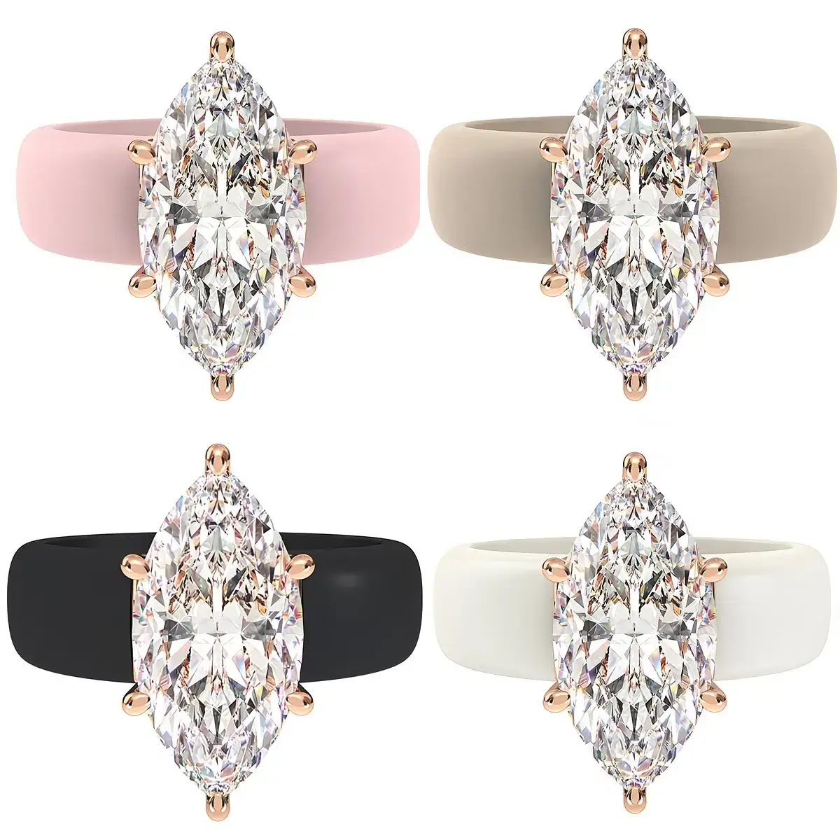 Cubic Zirconia Rings for Women, Marquise Cut Stone on a 100% Silicone Band, Multi-Size Daily Wear - Anniversary or Graduation Gift, Ring Stack, Everyday, Elegant Marquise-Cut, 100% Silicone Rings