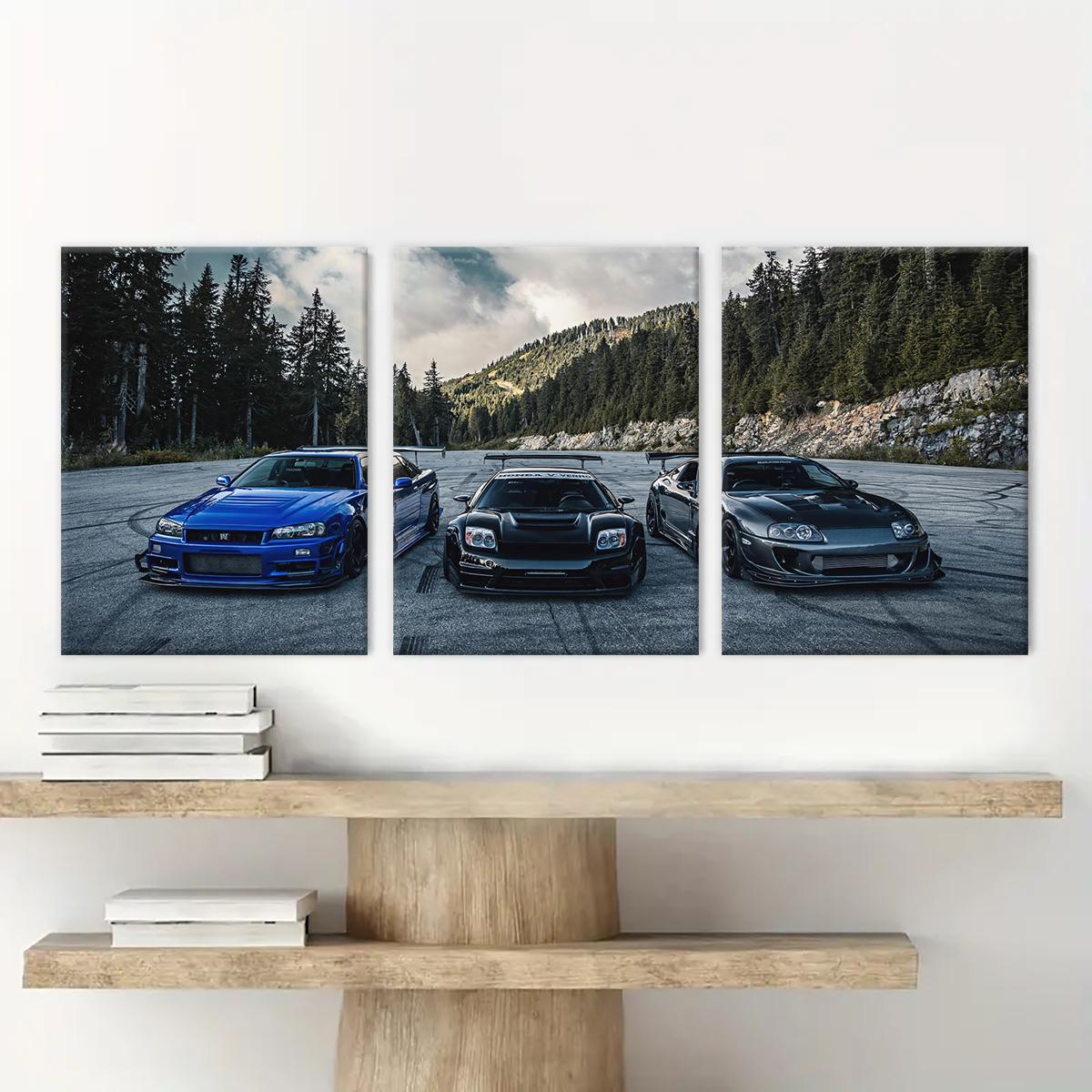 Car Pattern Canvas Painting with Frame, 3-Piece Set Modern Graphic Prints Wall Art Painting, Wall Art Decor for Home Living Room Bedroom Office #GLOBAL PICKS