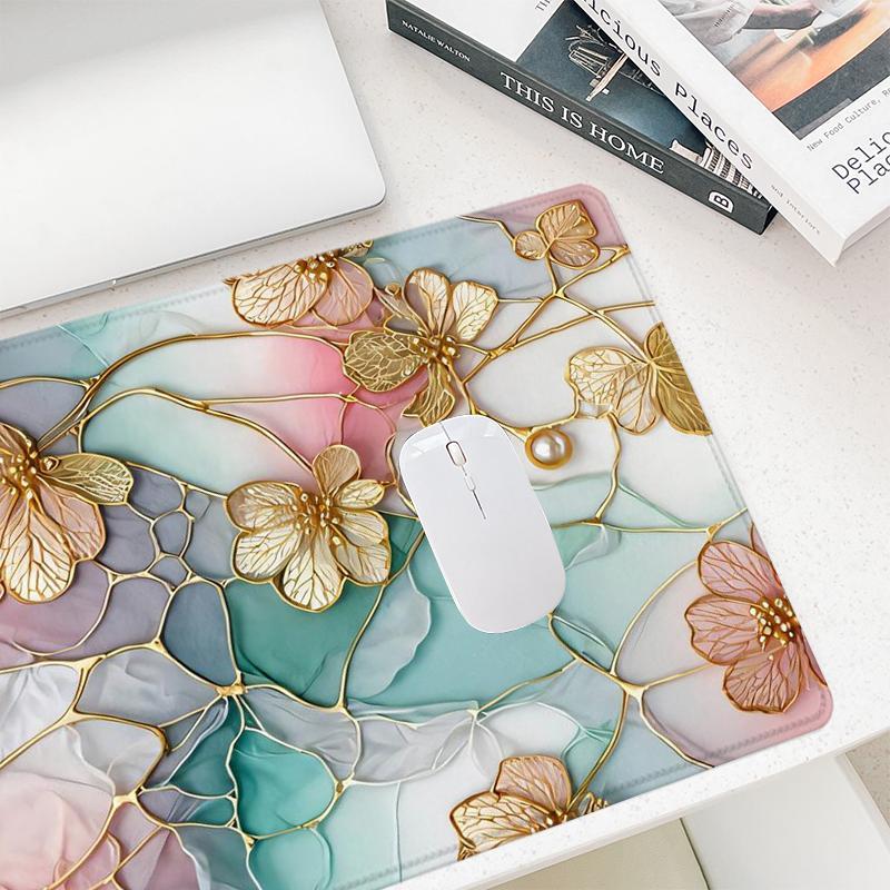 Floral Pattern Pastel Color Desk Mat, Large Elegant Stained Glass Mouse Pad, Pastel Color Aesthetic Computer Mat for Desk, Home Decor, Gaming Desk Accessory, Corporate Work Desk Accessories,Desk Organizer, Office Desk Accessories, Cute Desk Accessories