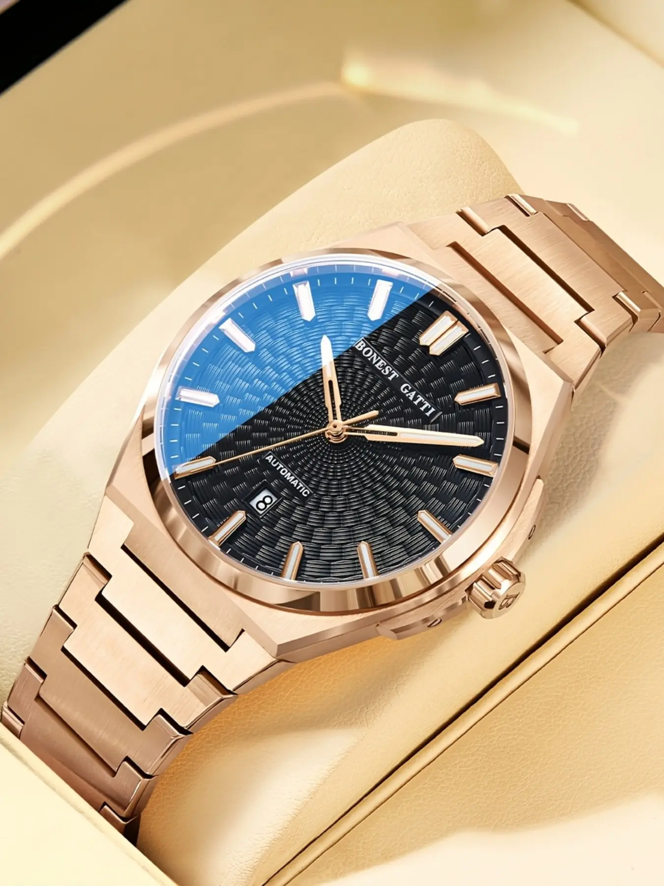 Bonest Gatti Men's Mechanical Watch, Precision Automatic Movement, Date Display, Luminous Hands, Business & Casual, No Battery, Gift Bg8012