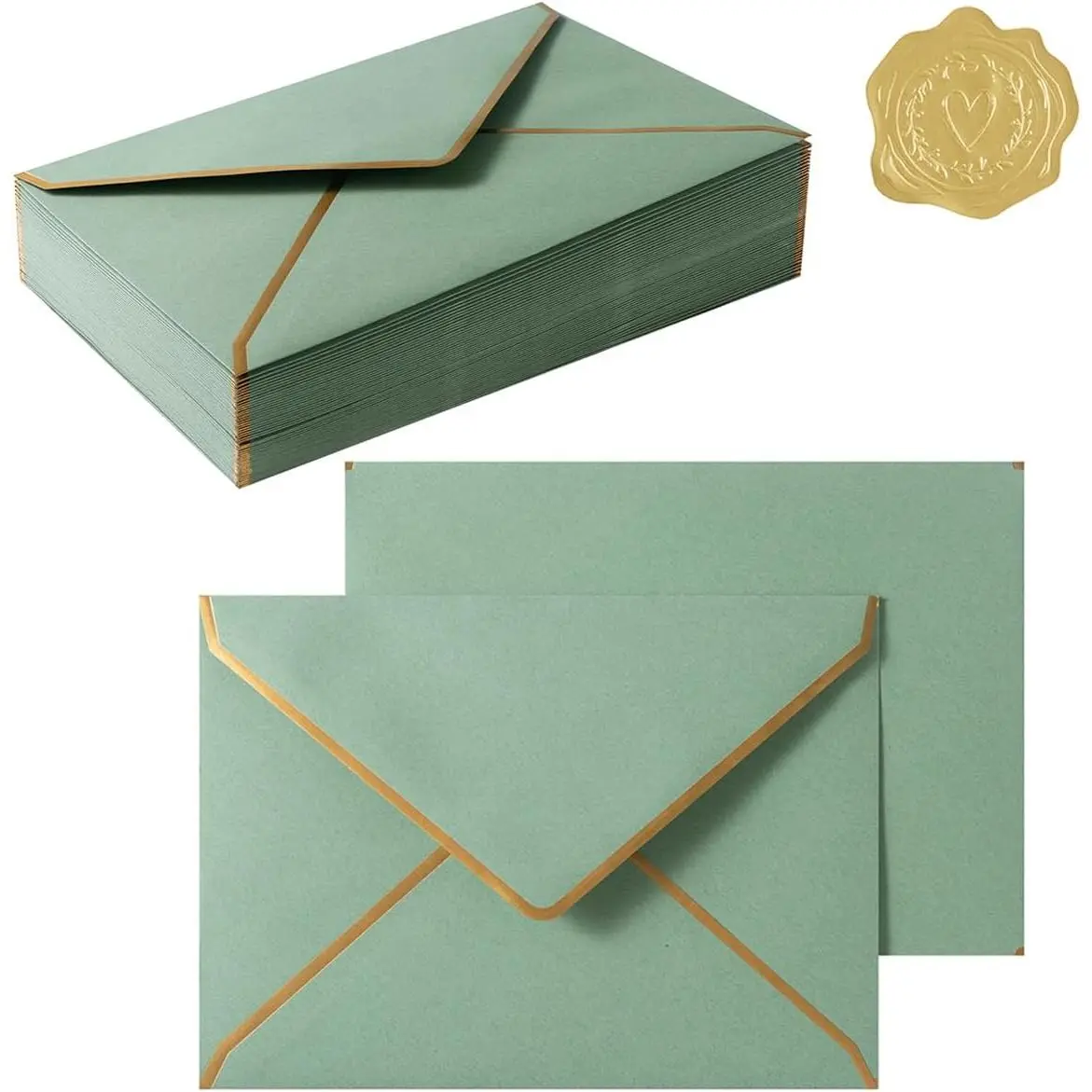 50-Piece Thick Paper A4 Envelopes with Gold Foil Borders, 4.25x6.25in Gold Stickers Included, for Wedding Invitations, Graduation Announcements (Sage Green), Greeting Cards, A4-4X6, 4.25 X 6.25 Inches, Luxurious Way To Send Cards, Simple Yet Stylish, Than