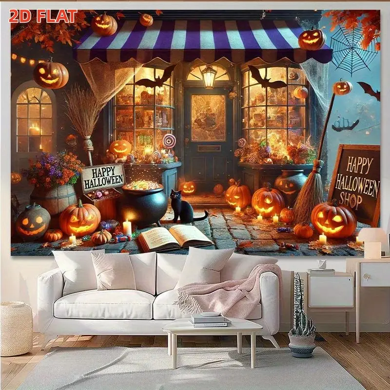 2D flat, 1 piece, suitable for Halloween candy-themed banner backdrops – creates a mysterious and cozy atmosphere, versatile wall hanging, suitable for outdoor party decorations, candy shop backdrops, home, car tailgating parties, party decorations