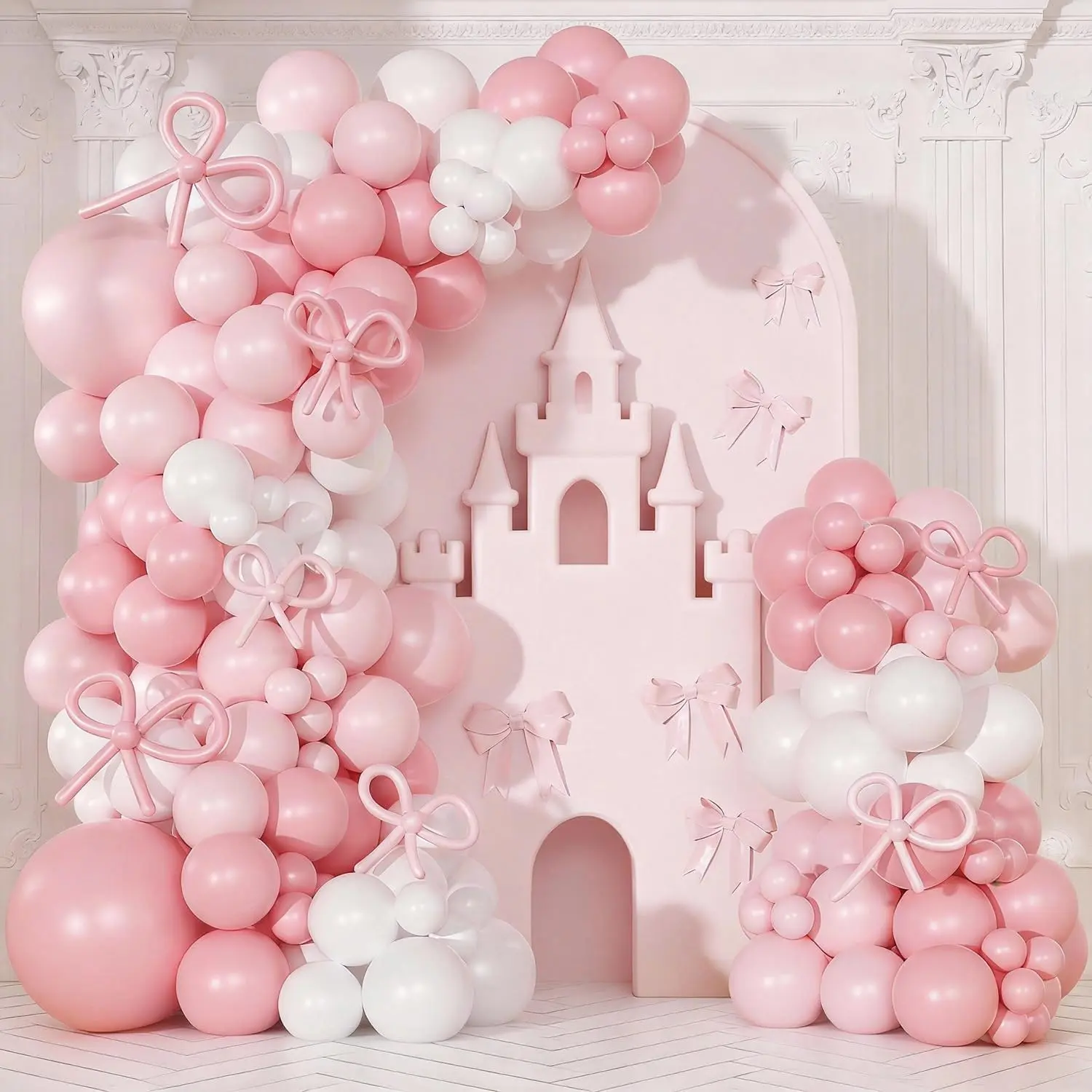 Bow Balloon Arch Kit with 189 count Clear Light   and White Balloons for  Bow Themed Bridal  Shower Wedding Birthday Party Decorations
