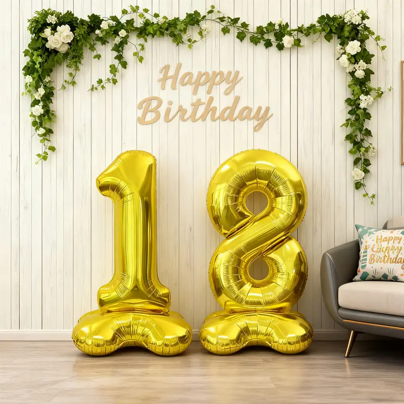 2pcs/set 42inch Gold Standing Number Balloons 18 18th Birthday Party Decoration Balloons Anniversary Celebration Anniversary Day Birthday Theme Party Atmosphere Decoration Aluminum Foil Balloons, Birthday Photo Props, Room Decoration, Indoor Arrangement