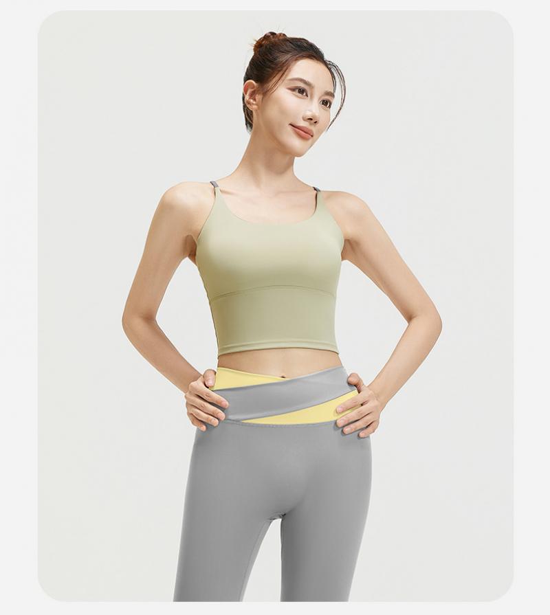Women's Naked Feeling Breathable Sports Set, High Stretch Color Block Design, One-Piece Fixed Cup, Slimming Fitness Yoga Outfit