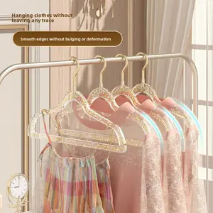 30PC 20PC 10PC Acrylic Hangers, Popular No-Trace Household Transparent Plastic Hangers, Cute Crystal Gold Powder Clothes Hangers for Clothing Stores, Wholesale