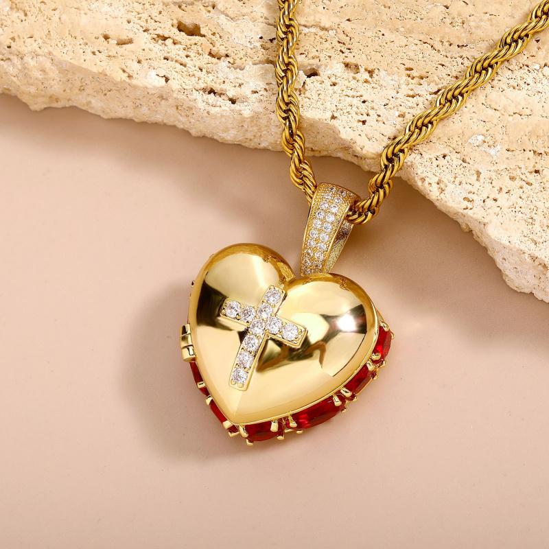 18K Gold Plated Heart Photo Locket Necklace for Women Men, 5A Zircon Multi Layer Pendant, Cross Charm Necklace, DIY Picture Locket, Personalized Photo Necklace, Vintage Love Jewelry, Couple Necklace Gift, Memorial Keepsake Necklace, Birthday Gift
