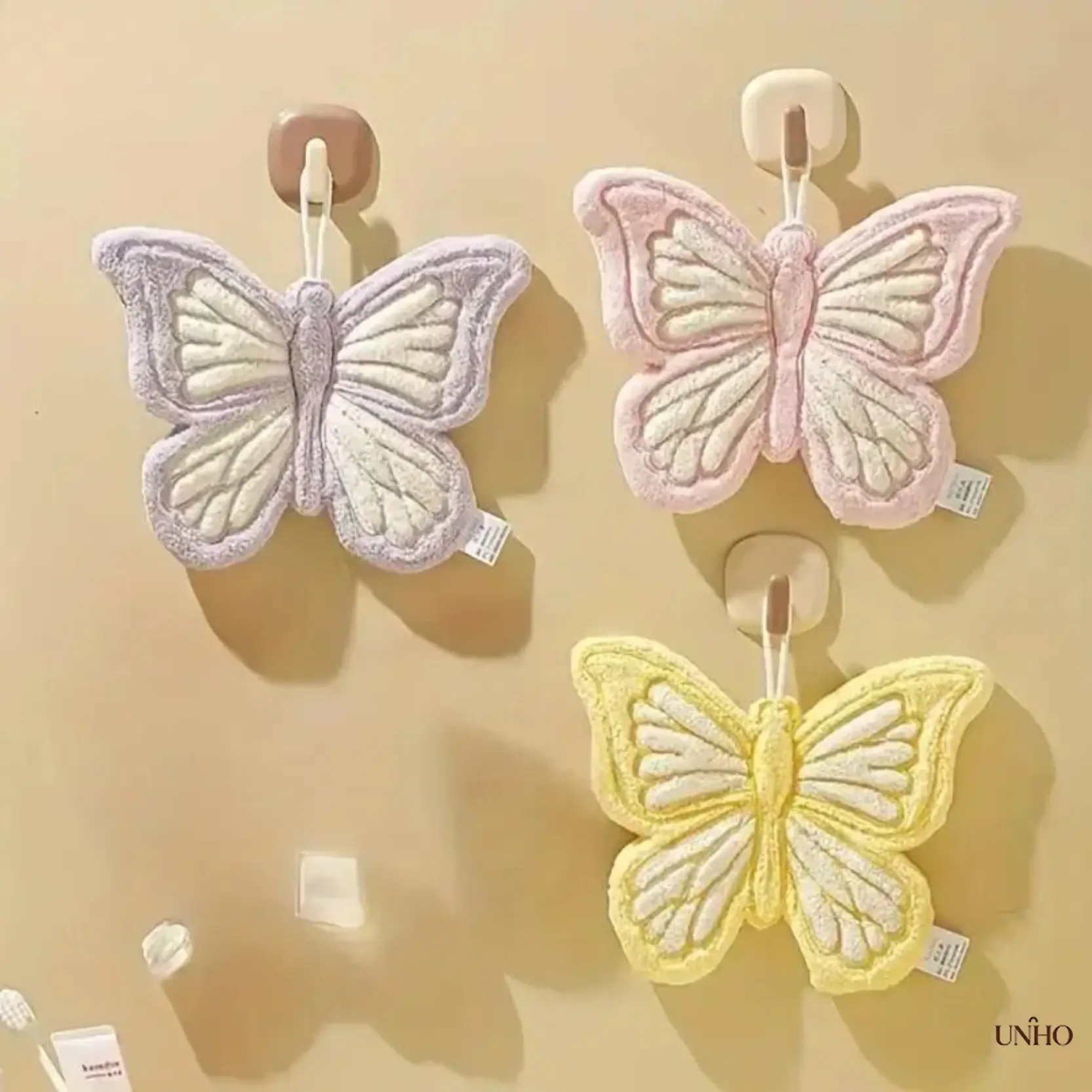 3‑Pack Butterfly‑Designed Hanging Hand Towels, Soft Absorbent Quick‑Dry Plush Microfiber Set With Hanging Loop For Kitchen, Bathroom, RV And Household Daily Use