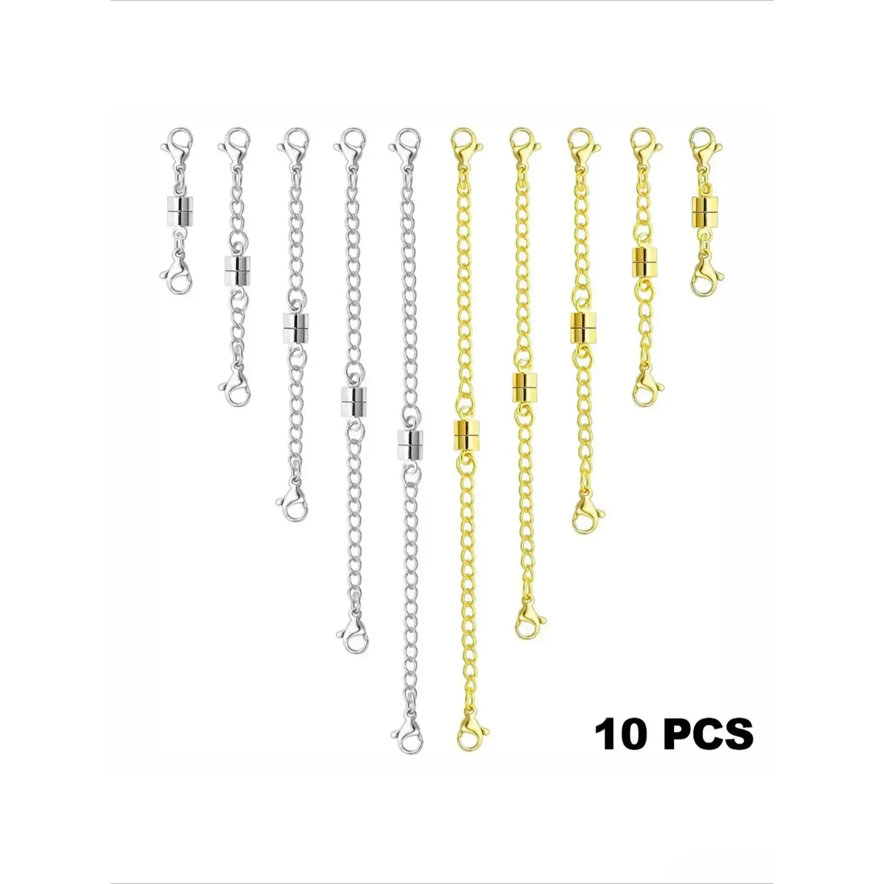 10 Piece Set Necklace Extender Chains with Magnetic Clasps, and Silver Color Magnetic Necklace Buckles and Closures, Necklace Extension, Jewelry Making, Diy Jewelry Accessories, Jewelry Making Supplies