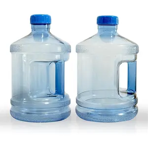 Set of 2 1 Gal Round PC Plastic Water Jugs, Portable, Washable & Leak-Proof with Handle for Gym, Camping, and Office