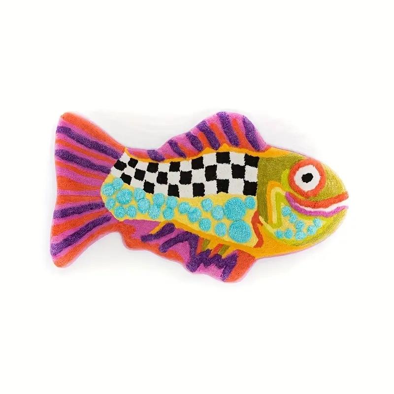 Creative Colorful Ugly Fish Bath Mat, Irregular Shape Absorbent Thickened Shower Room Foot Pad, Bathroom Door Mat, Home Decor