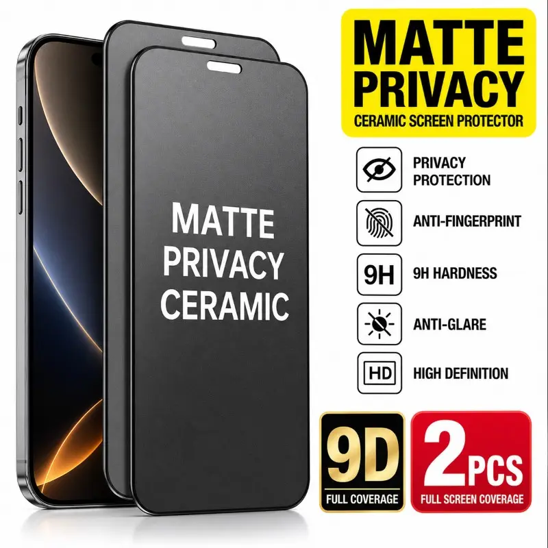 2-Pack Updated Matte Privacy Film Protector, Compatible with 17 Pro Max/17 Pro/16 Pro/15/14/13/12/11/x, High-Quality Touch Feedback, Protects Screen and Privacy