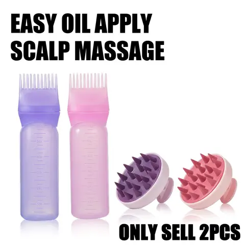 2Pcs Scalp Care Tool, Hair Coloring Application Bottle with Graded Hair Oil Hair Coloring Tool, Round Scalp Massage Comb Hair Comb Shower Brush Cleaning Haircut Comb, Dandruff Remover Comb, Hairdressing Comb, Comb Type, Salon Hair Tool